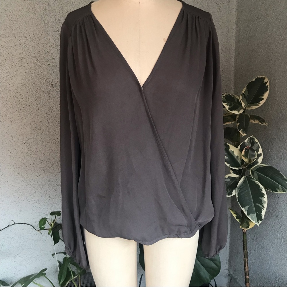 JOIE | Charcoal Gray Silk Crossover Boho Blouse Top